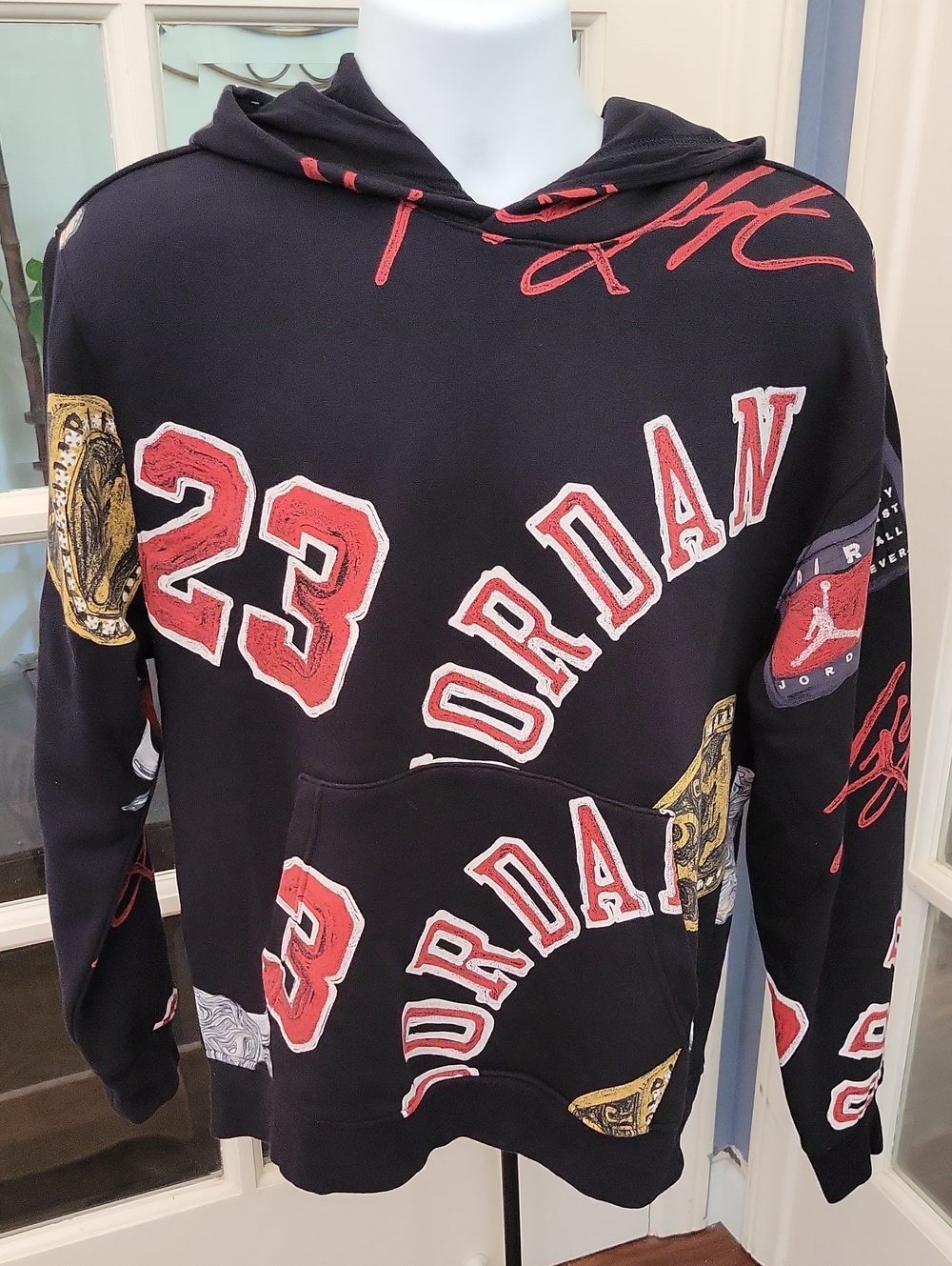 JORDAN Black Hoodie with Red 23 & Gold Ring Graphics